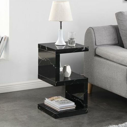Read more about Miami high gloss s shape side table in milano marble effect